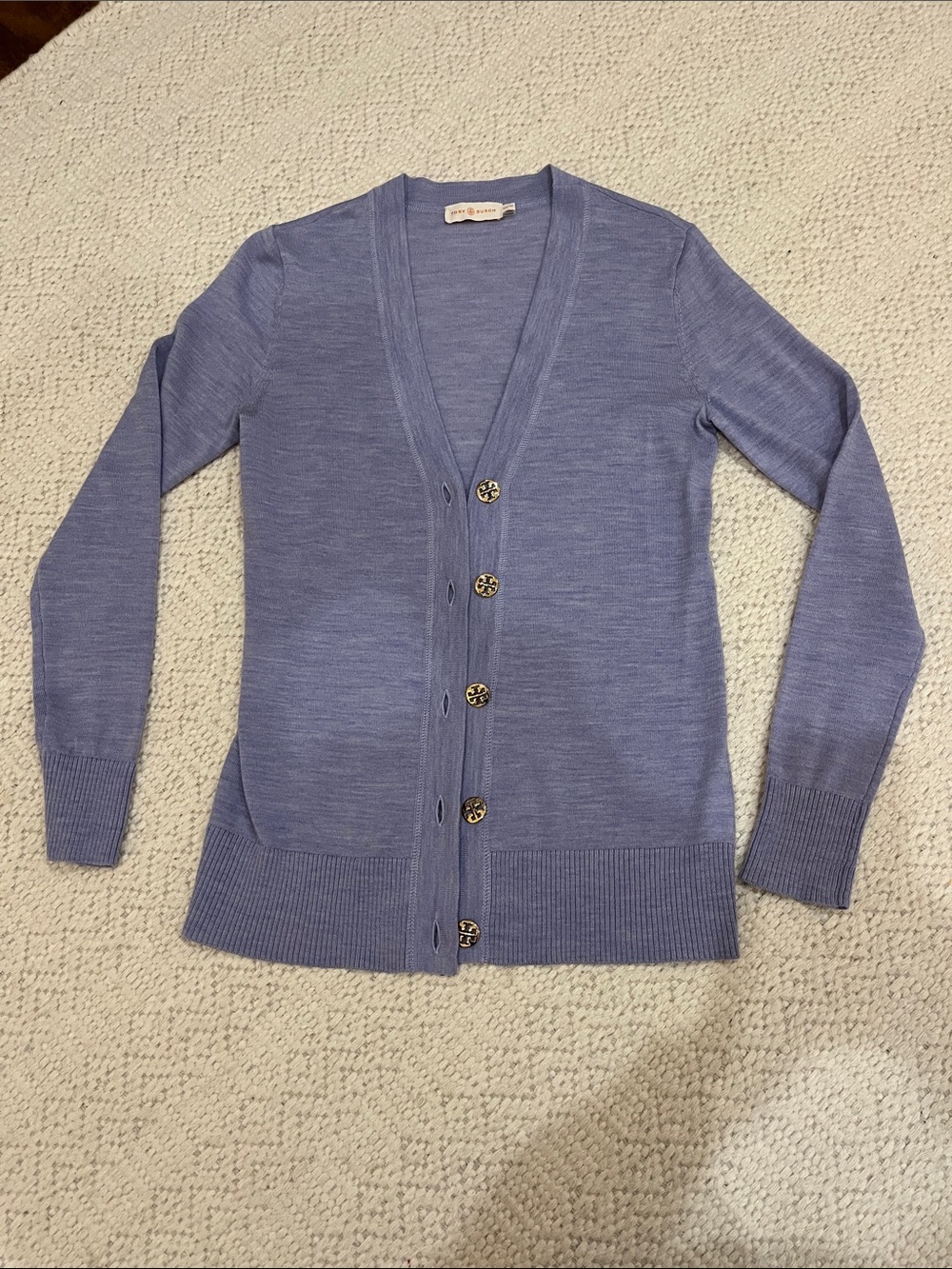 Tory Burch Periwinkle V-Neck Button-Front Cardigan